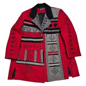 VINTAGE ANTHONY MARK HANKINS Retro Art Red Winter Pea Coat Womens 1X
